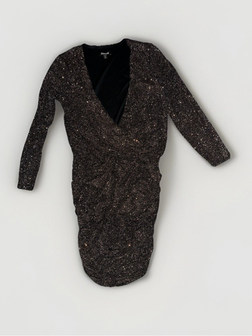 Express Sparkle Deep V Mini Dress in Black with Metallic Flecks